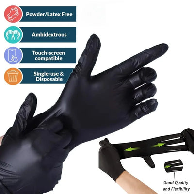 20/50/100PCS Disposable Black Nitrile Gloves for Household Use Latex Free Powder Free Cleaning Gloves Tattoo  Hairdressing Tools - Smarsty