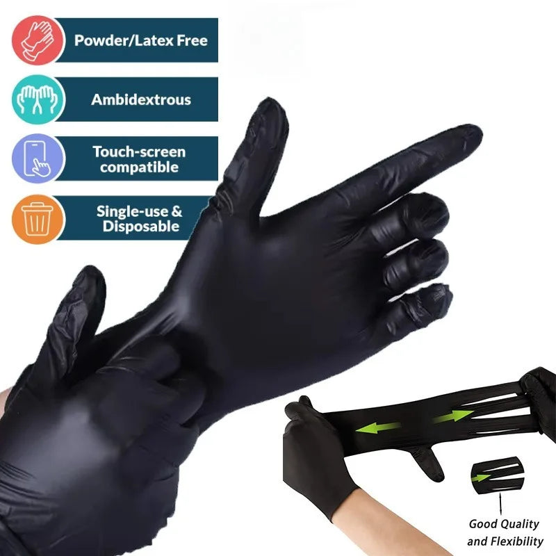 20/50/100PCS Disposable Black Nitrile Gloves for Household Use Latex Free Powder Free Cleaning Gloves Tattoo  Hairdressing Tools - Smarsty