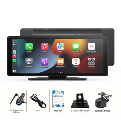 Pionray 10.26 inch Portable 4K Car DVR Wireless Carplay & Android Auto GPS Navigation Video Recorder Dashboard Dual Lens Wifi FM