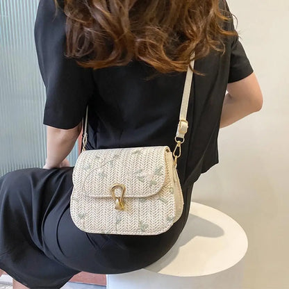 Straw Saddle Bag Crossbody Embroidered For Women Trendy - Smarsty