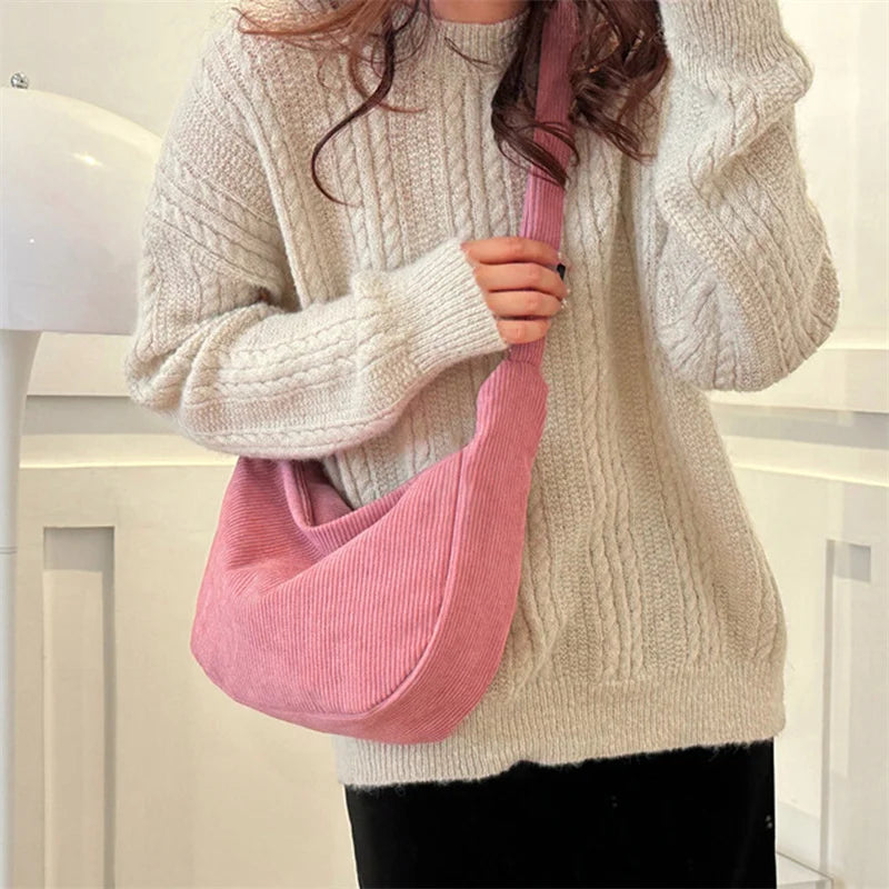 Corduroy Shoulder Bag Minimalist Crossbody For Women - Smarsty