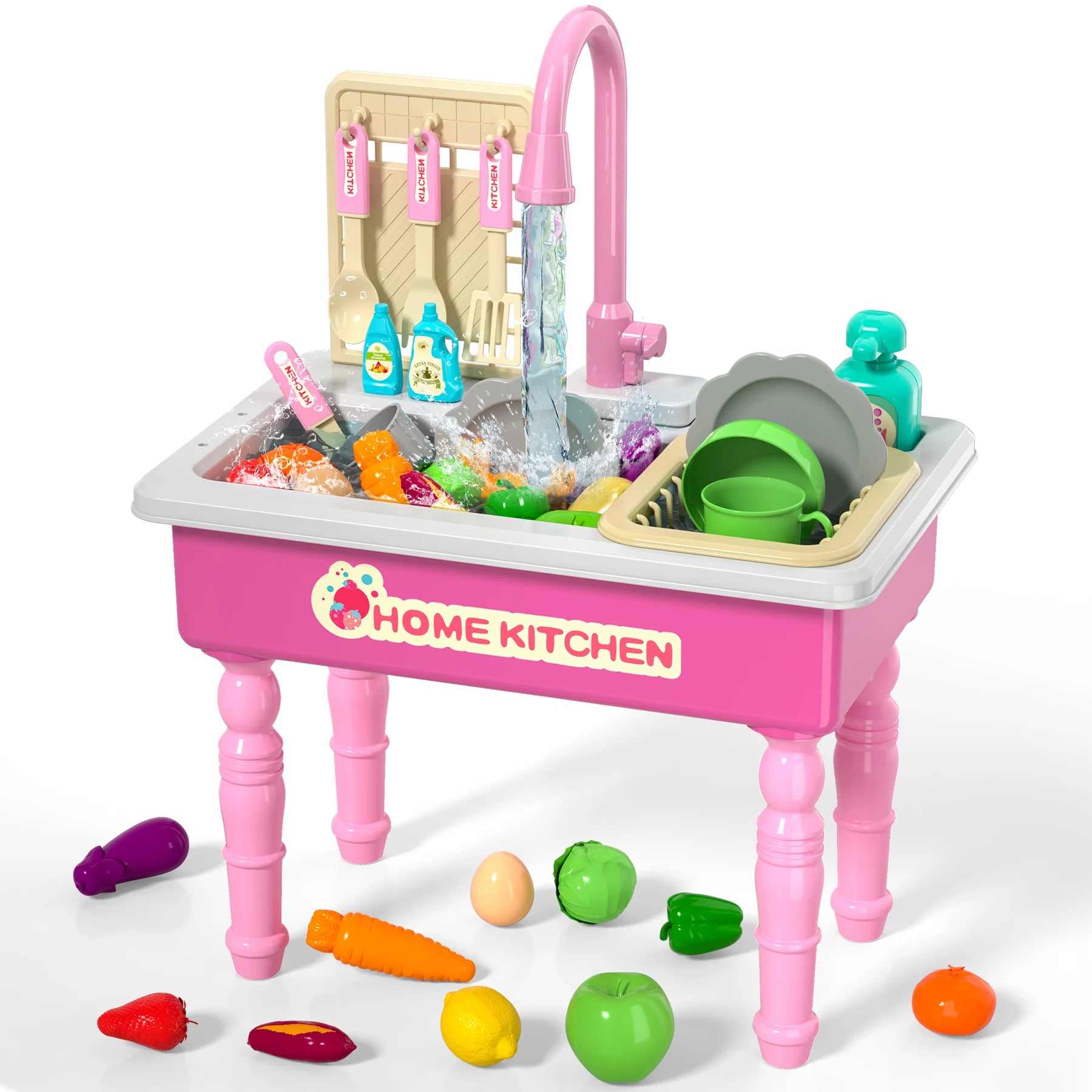 Play Kitchen Sink Toy with Running Water, Dishwasher and Upgraded Automatic Water Cycle System