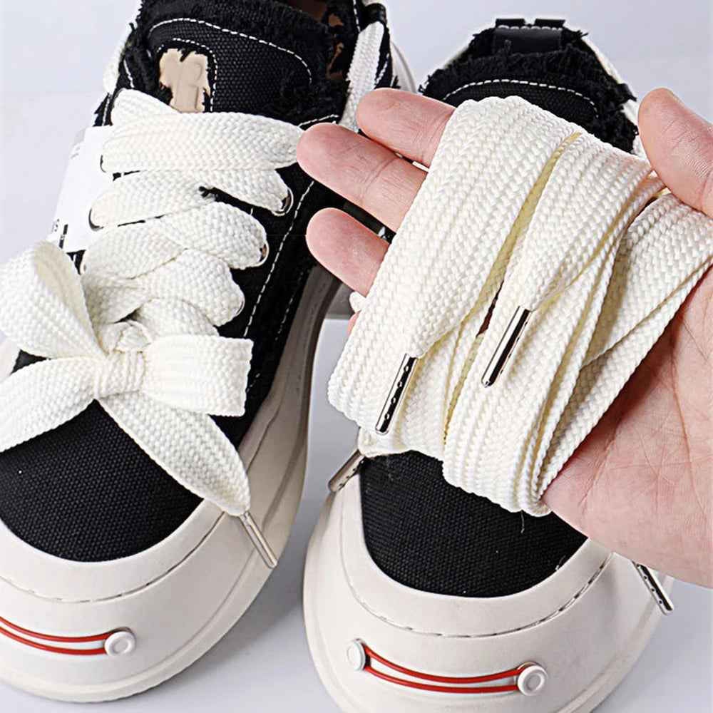 1 Pair Shoelaces Flat Thicken Weave Craft Off 2cm Wide Black White Shoe Laces High-top Sneaker Canvas Shoelace Accessories - Smarsty
