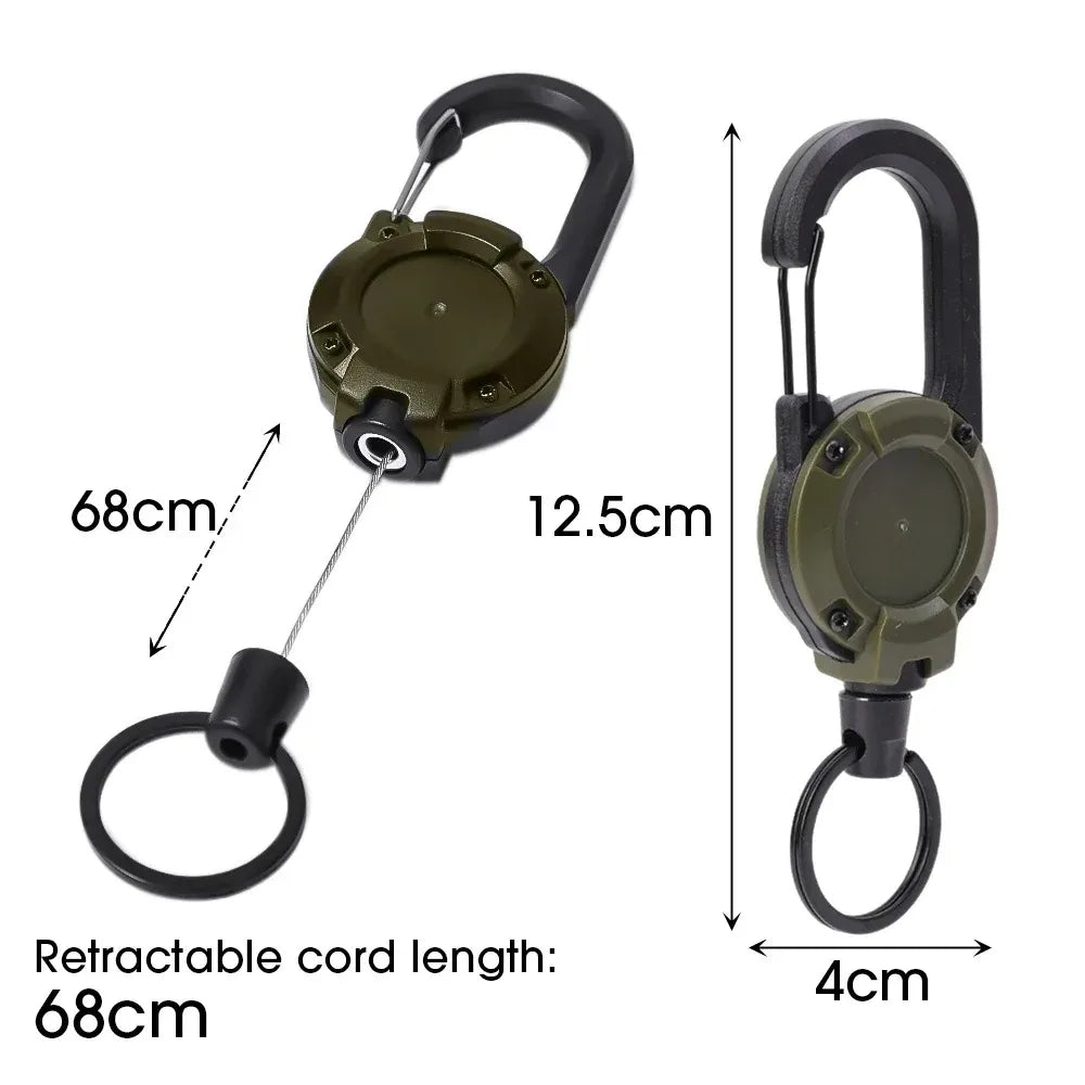 Retractable Heavy Duty Pull Reel Carabiner Key Chains Strong Steel Wire Rope Buckle Spring Key Ring Outdoor Sporty Keychain Tool - Smarsty