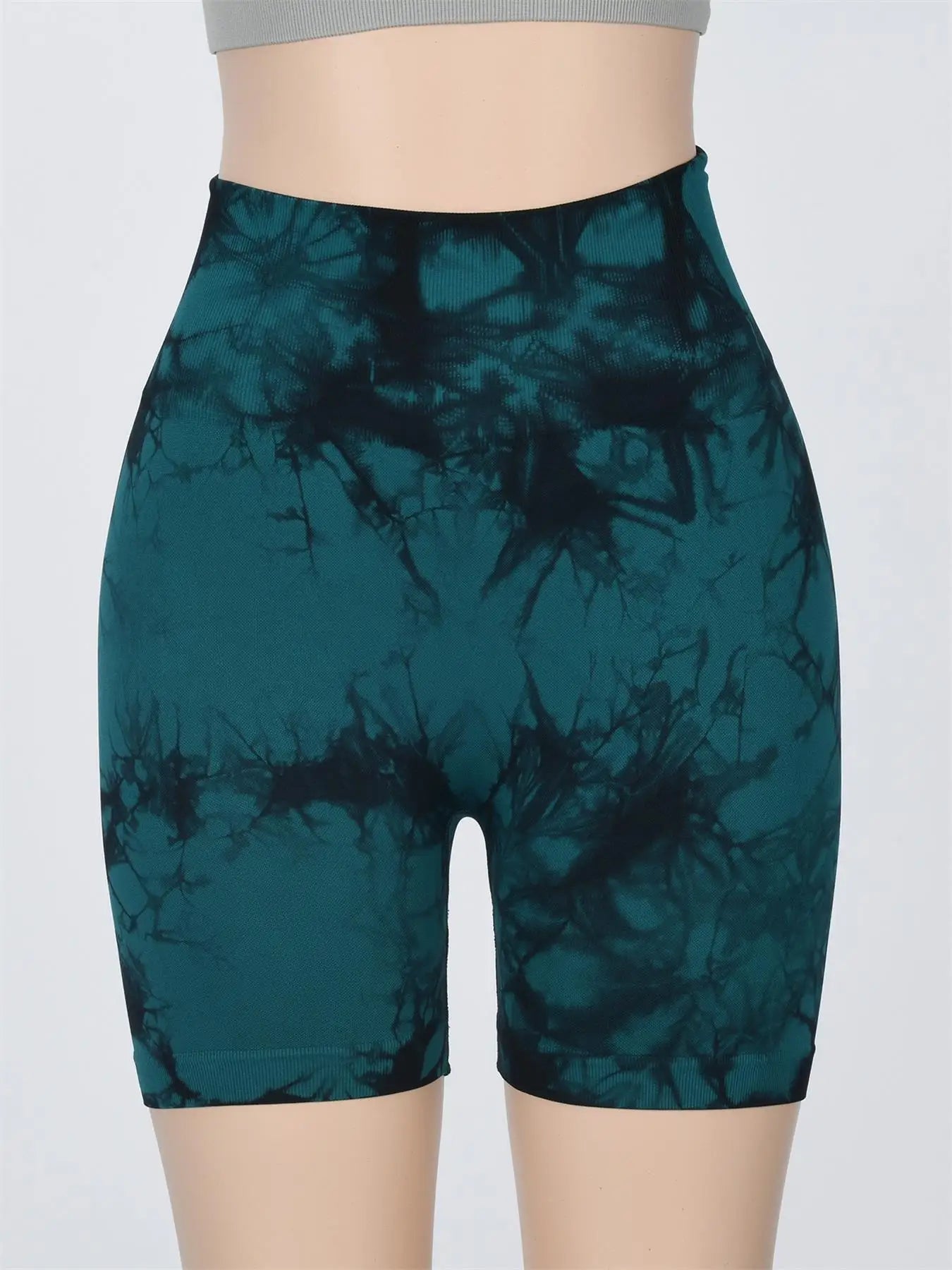 Women's Tie Dye Print Ruched High Waist Sports Shorts, Casual Comfy Breathable Seamless Skinny Shorts for Yoga Gym Workout - Smarsty