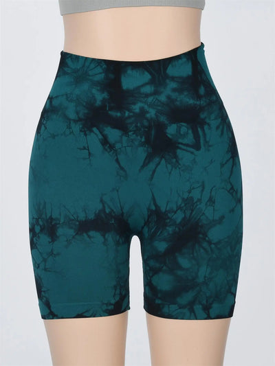 Women's Tie Dye Print Ruched High Waist Sports Shorts, Casual Comfy Breathable Seamless Skinny Shorts for Yoga Gym Workout - Smarsty