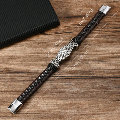 Vintage Viking Leather Bracelet Magnetic Celtic Knot Bangle - Smarsty