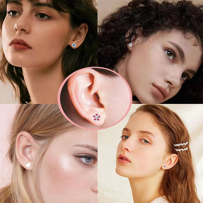 Stainless Steel Heart Moon Ear Studs Screw Back Cartilage - Smarsty