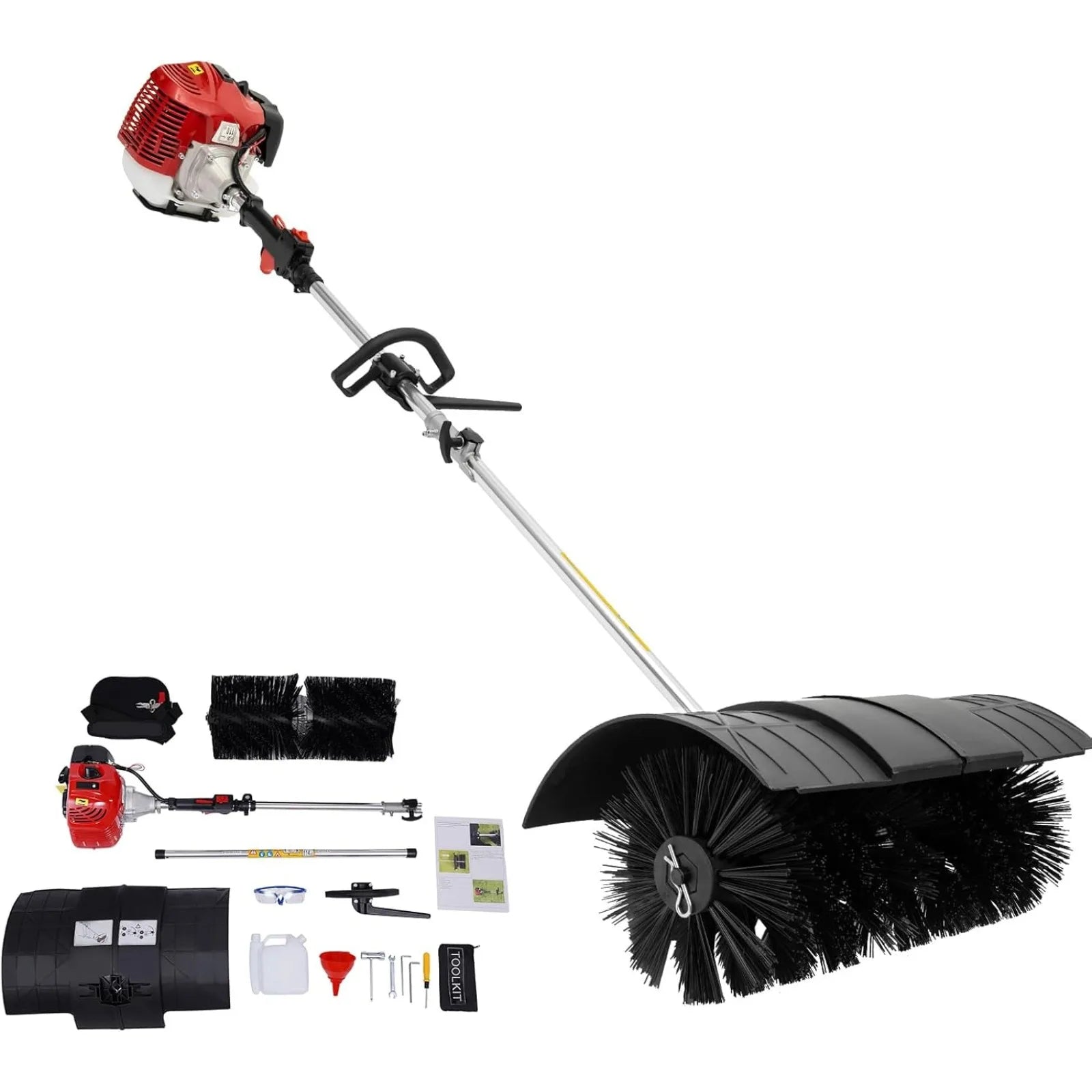 52CC 2 Stroke Gas Handheld Sweeper Broom, 1700W 2.3HP Gas Powered Artificial Lawn Sweeper, Outdoor Hand Held Gas Power Broom