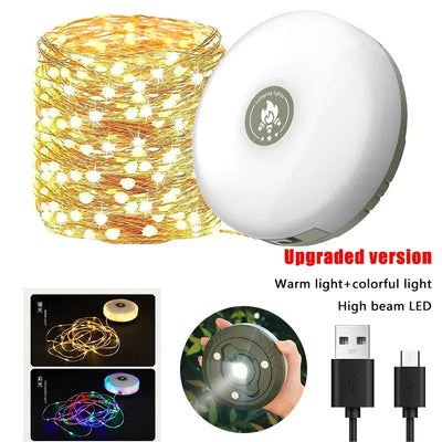 Camping String Lights,33Ft Light with Lanterns (2 in 1 Design),Camping Lights 2000mAh,IPX6 Waterproof,Rechargeable Flashlights by Smarsty