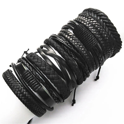 Handmade Black Leather Wrap Bracelets Set for Men and Women - Smarsty