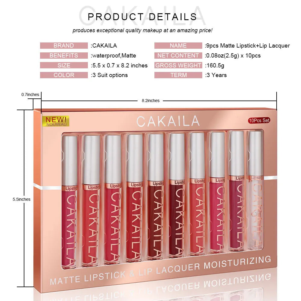 CAKAILA 10 Piece Nude Lip Gloss Set Long Lasting Velvet Finish - Smarsty