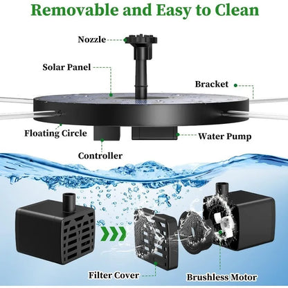 Outdoor Solar Fountain Pump Kit with 6 Nozzles - Smarsty