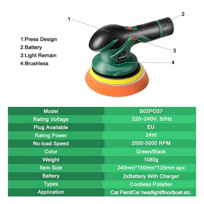 Cordless Car Polisher Dual Action With Adjustable Speed - Smarsty