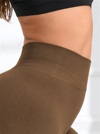 Women's Solid High Waist Sports Shorts, High Stretch Seamless Yoga Leggings, Ladies Sportswear for Indoor Outdoor Wear - Smarsty