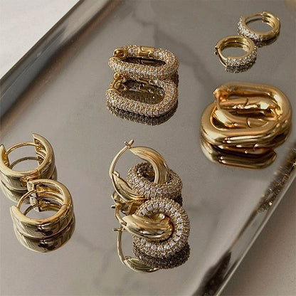 Gold Plated CZ Huggie Hoop Earrings Geometric U Shape - Smarsty