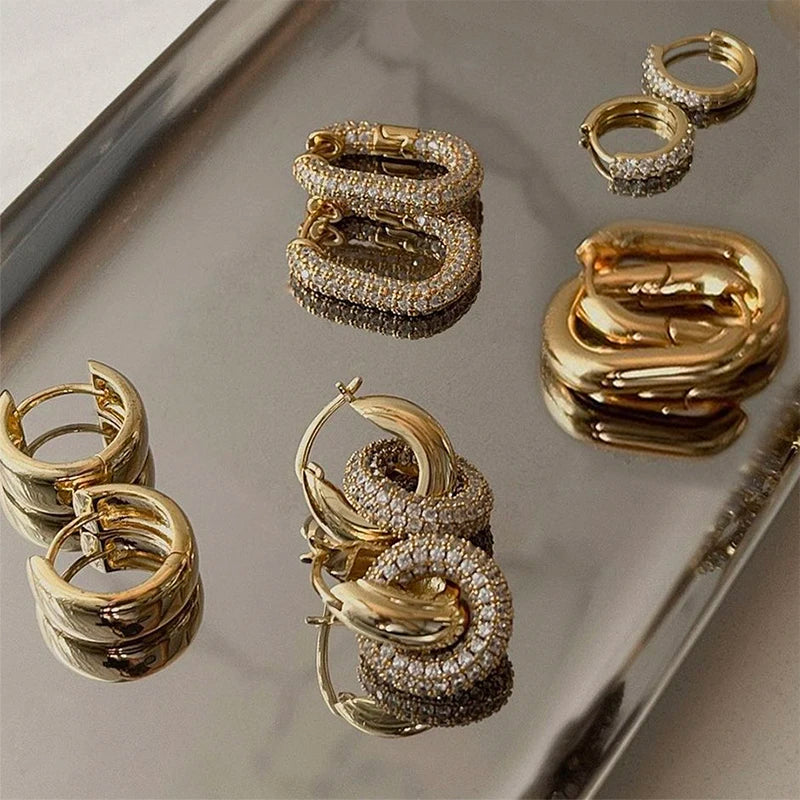 Gold Plated CZ Huggie Hoop Earrings Geometric U Shape - Smarsty