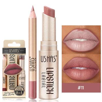 USHAS 12 Color Lip Liner and Lipstick Set Long Lasting Matte Finish - Smarsty