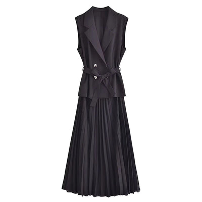 Corset Dress Women Pleated Vests Long Dresses for Women 2024 Sleeveless Office Party Dress Ruched Midi Evening Dresses - Smarsty