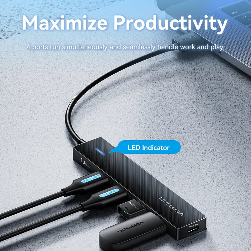 4 Port USB Hub USB 3 Gen 2 10Gbps LaptopCompatibleDevice