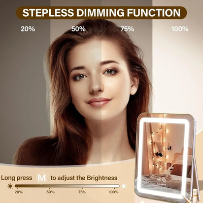 LED Vanity Mirror with 3-Color Light - 360° Rotatable, Touch Control & USB Powered, Travel & Bathroom Makeup Mirror