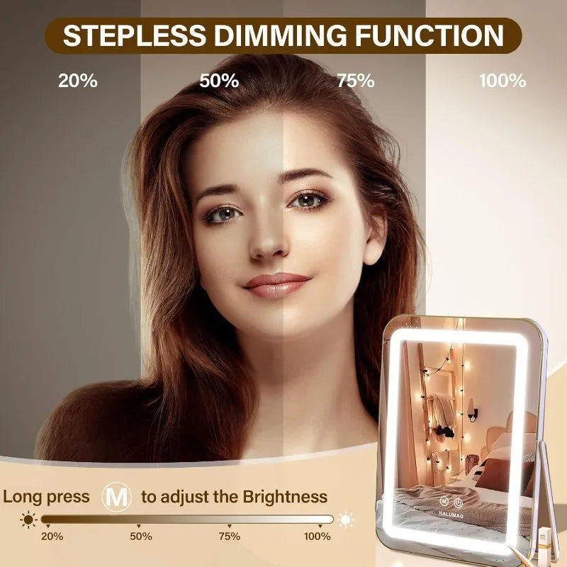 LED Vanity Mirror with 3-Color Light - 360° Rotatable, Touch Control & USB Powered, Travel & Bathroom Makeup Mirror