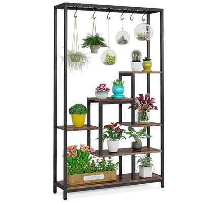 Tribesigns 5 Tiers Tall Indoor Plant Stand 70.9 inches Large Metal Plant Shelf with 10 PC S Hanging Hooks for Garden - Smarsty