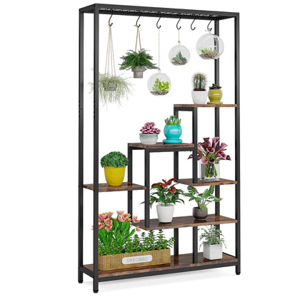 Tribesigns 5 Tiers Tall Indoor Plant Stand 70.9 inches Large Metal Plant Shelf with 10 PC S Hanging Hooks for Garden
