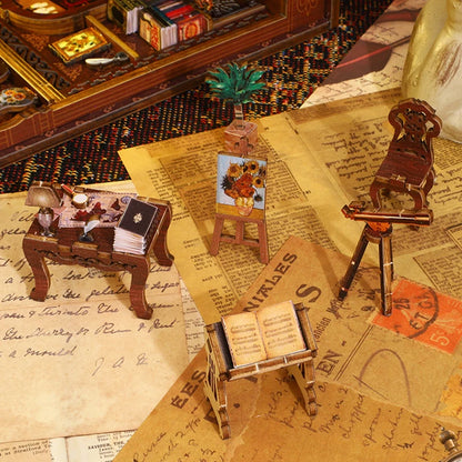 DIY Book Nook Shelf Insert Kit 3D Wooden Puzzle Doll House Assembly Building Model Bookends With Furniture LED Light Xmas Gifts by Smarsty