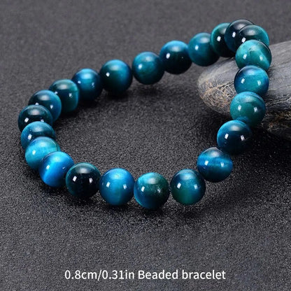 1Pc 6/8/10mm Minimalist Blue Tiger Eye Stone Beaded Bracelet Natural Stone Round Beads Bracelet For Daily Decoration - Smarsty