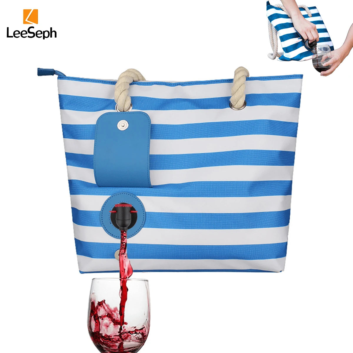 Leeseph Beach Wine Tote Bag with Hidden Dispenser - Smarsty