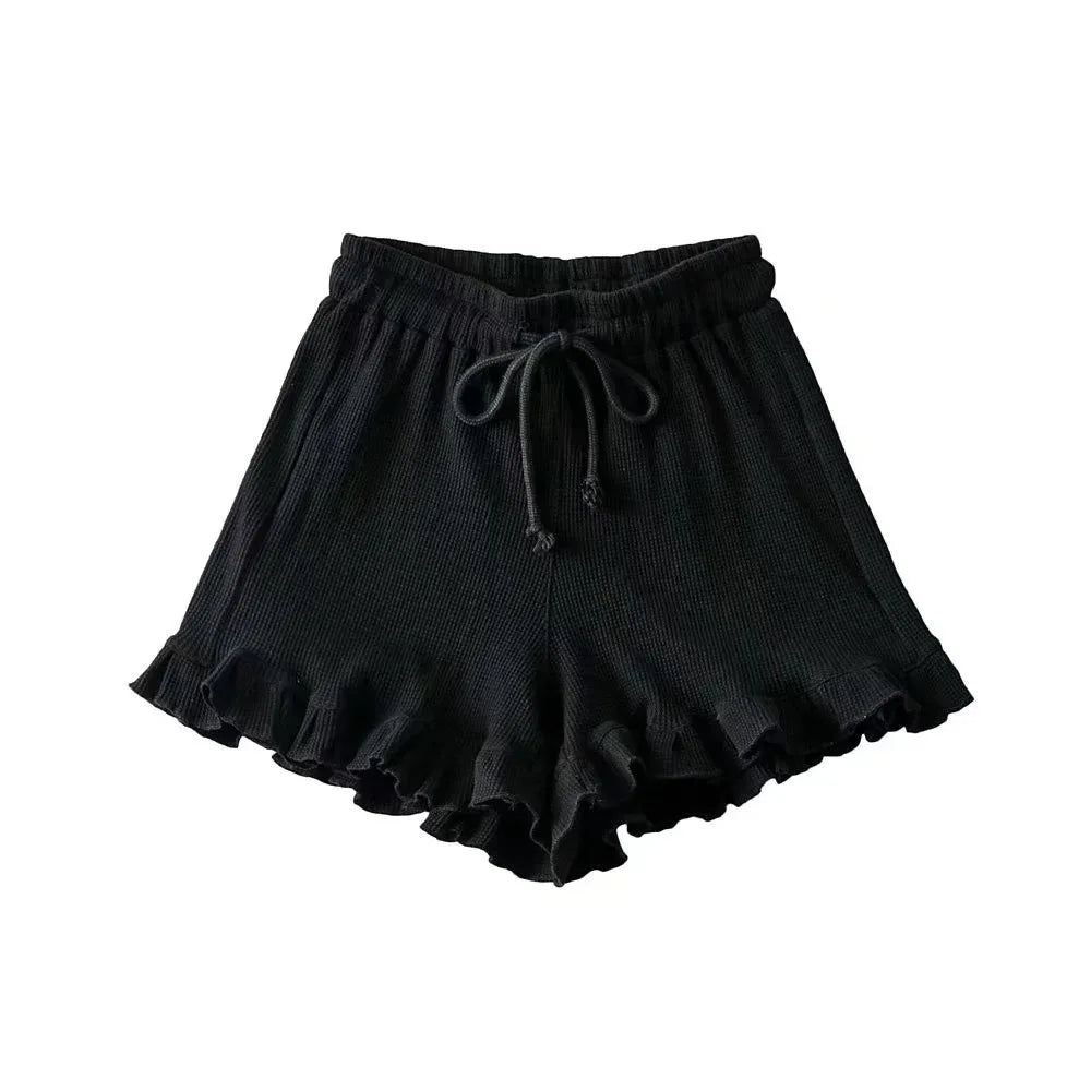 Casual Elastic-waisted Sweatpants Fashion Y2K Summer Waffle Shorts High Waist Lace Hot Pants Women