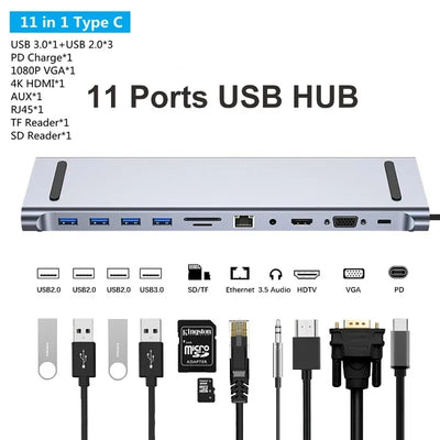 USB C Hub Docking Station Multiport 4K HDMI RJ45 VGA - Smarsty