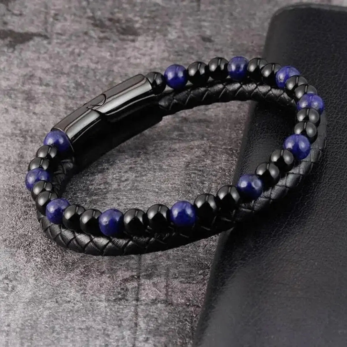 Natural Stone Leather Bracelet with Tiger Eye Beads - Smarsty