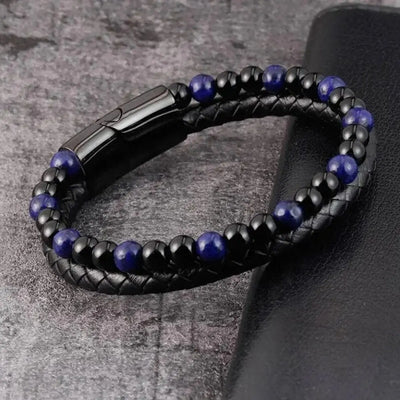 Natural Stone Leather Bracelet with Tiger Eye Beads - Smarsty