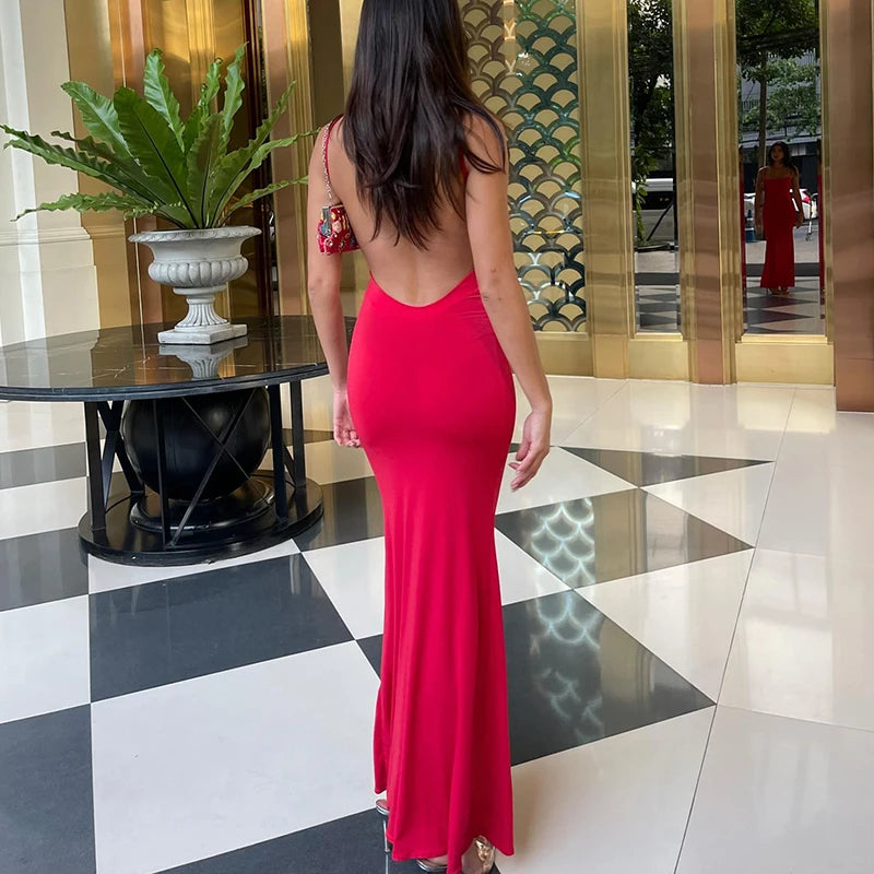 Hugcitar 2025 Spring Solid Sleeveless Backless Elegant Sexy Bodycon Y2K Maxi Prom Dress Women Clothes Birthday Party Casual Y2K