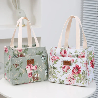 Insulated Floral Lunch Bag Large Capacity Bento Cooler - Smarsty