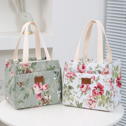 Insulated Floral Lunch Bag Large Capacity Bento Cooler - Smarsty