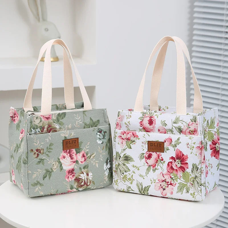 Insulated Floral Lunch Bag Large Capacity Bento Cooler - Smarsty