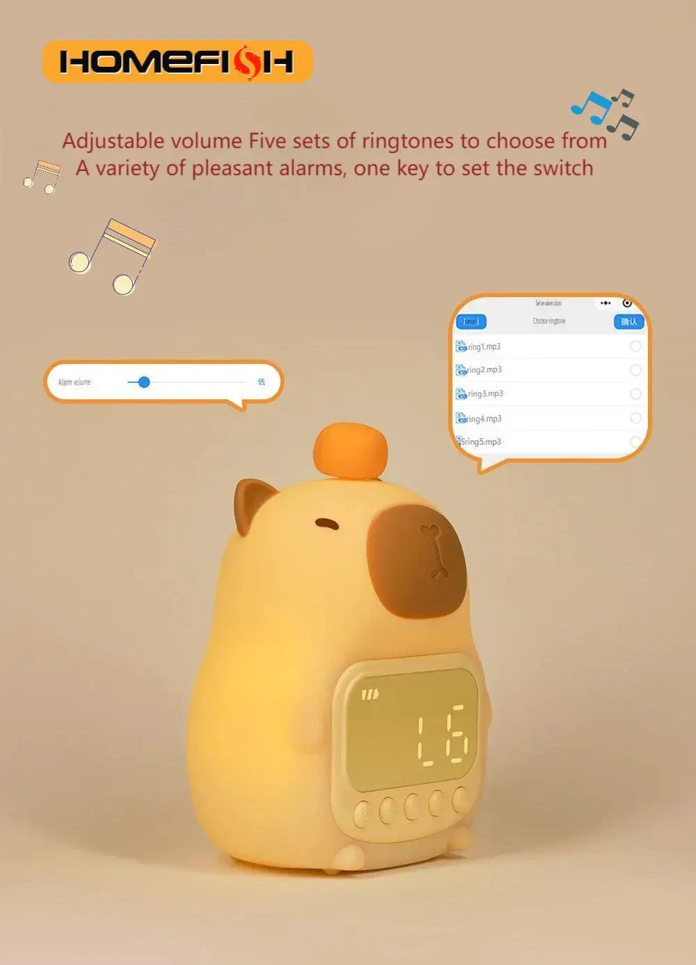 Capybara LED Night Light Alarm Clock for Kids - Smarsty