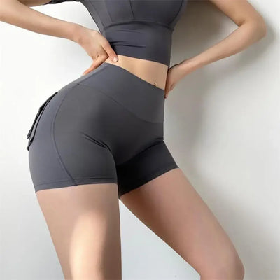 Summer Peach Butt Fitness Exercise Three-Quarter Pants Cargo Air Dry Pocket Yoga Tight lift the hips Women's Shorts - Smarsty