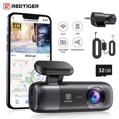 4K Dashboard Camera Front And Rear With Night Vision GPS - Smarsty
