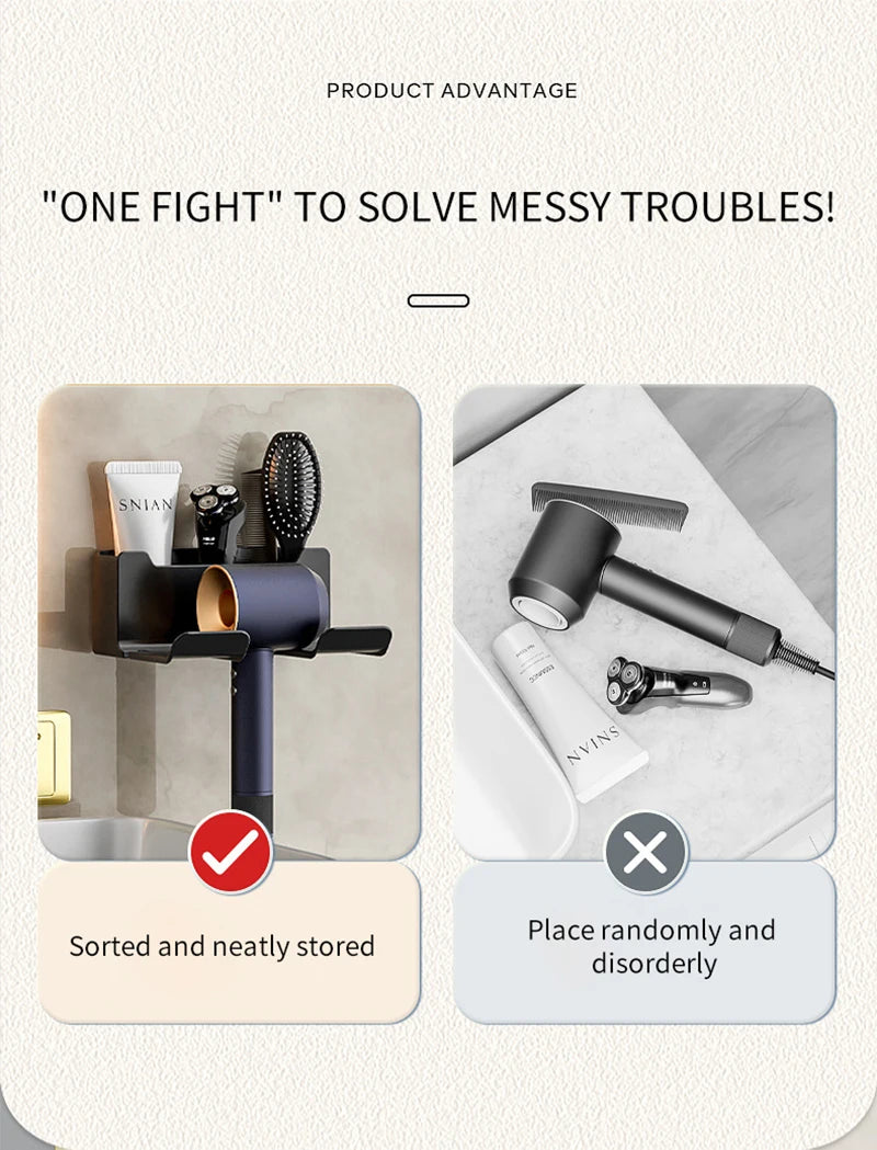 Wall Mounted Hair Dryer Holder Organizer for Bathrooms - Smarsty