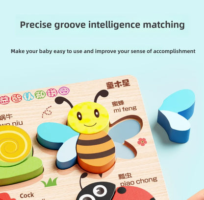 Montessori Cartoon 3D Wooden Puzzle Animal Traffic Jigsaw Toys for Kids Early Learning Educational Cognitive Game Children Gifts by Smarsty