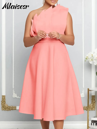 Mlaiscsr African Evening Party Dresses Women Autumn Elegant Off Shoulder Strapless Sleeveless Fold Birthday Night Midi Dress - Smarsty