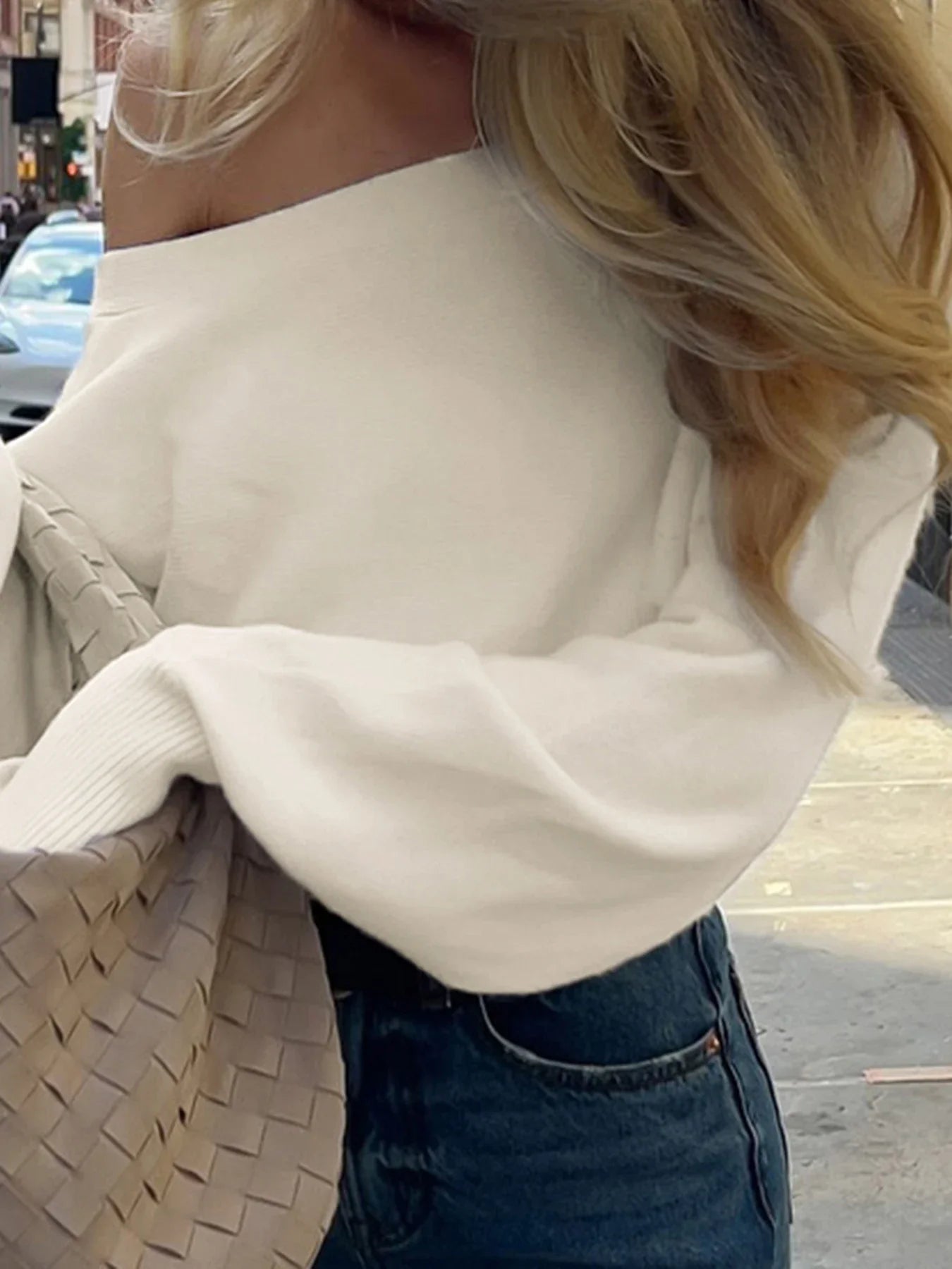 Solid Off-Shoulder Sweater Loose Slash Neck Long Sleeve Knitted Pullovers Women Autumn Winter Fashion Casual Lady - Smarsty