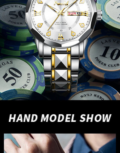 Poshi Men's Waterproof Luminous Quartz Watch with Dual Calendar - Smarsty