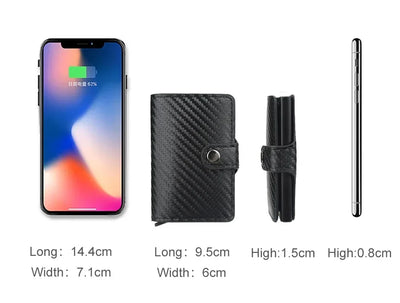 Carbon Fiber Credit Card Holder Wallet Men Rfid Smart Metal Thin Slim Pop Up Minimalist Wallet Small Black Purse Metal Vallet - Smarsty