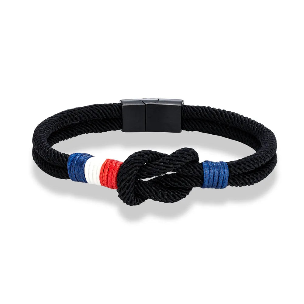 Black Stainless Steel Rope Bracelet Handmade Double Layer - Smarsty
