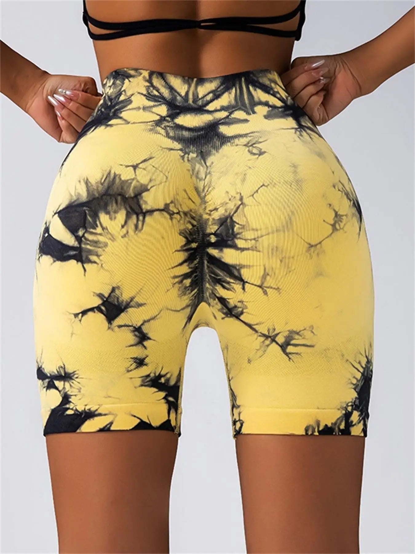 Women's Tie Dye Print Ruched High Waist Sports Shorts, Casual Comfy Breathable Seamless Skinny Shorts for Yoga Gym Workout - Smarsty